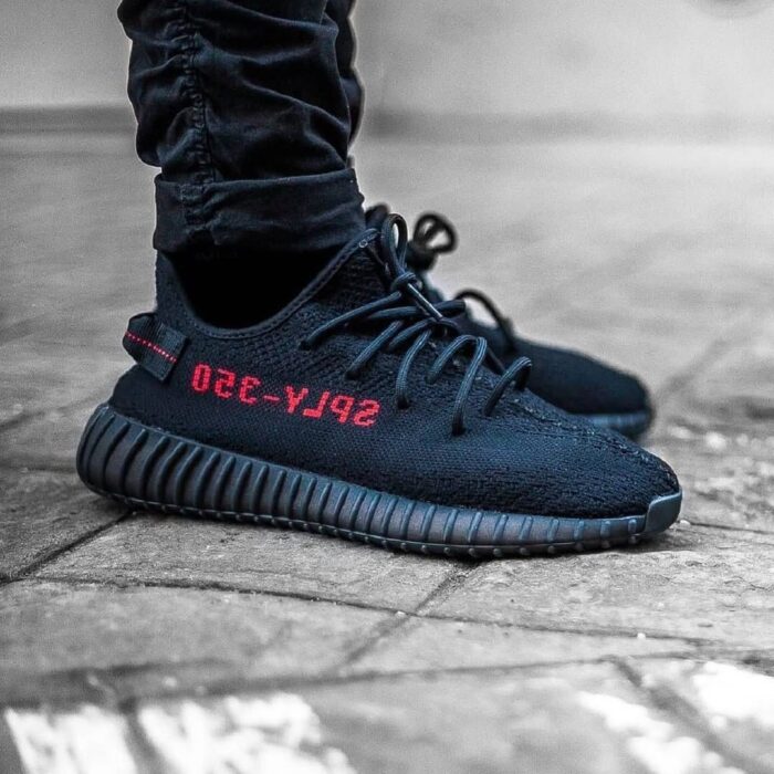 Adidas Yeezy Boost 350 V2 black red Men's Shoes - Image 3